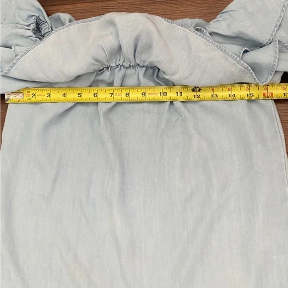Sam and Jess Double Ruffle Off The Shoulder Blouse Light Blue Chambray Size XSP - Picture 11 of 13
